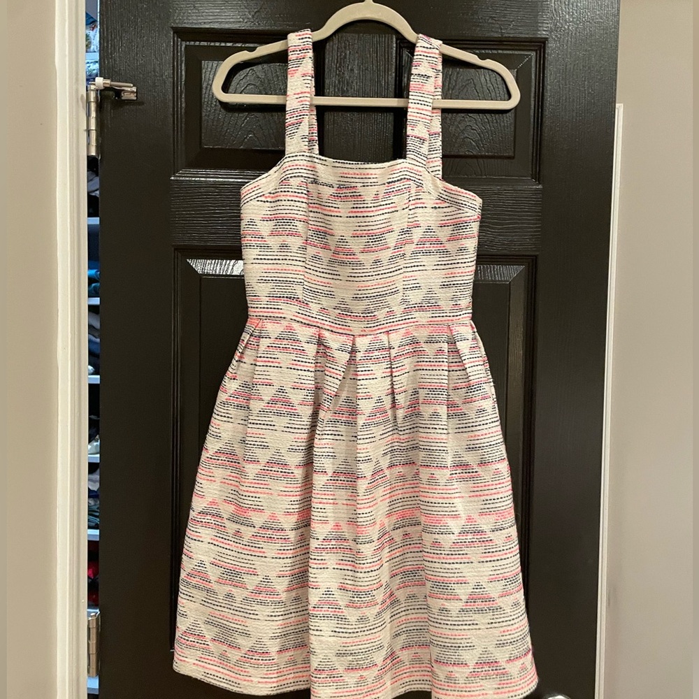 Hutch cream pink blue sleeveless tweed dress size 4